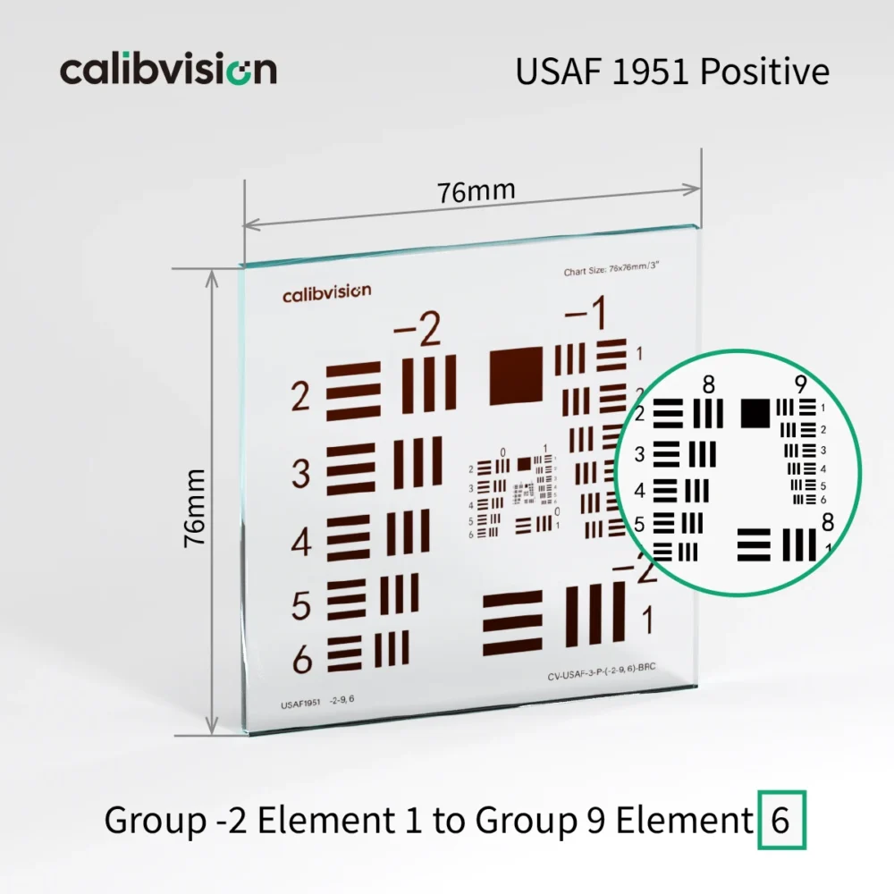 USAF 1951 Resolution Target — 0.55 µm, 912.30 lp/mm | Calibvision