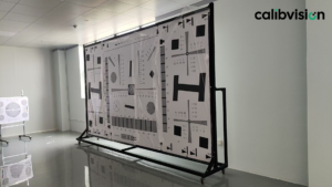 calibvision large format iso 12233 test chart on a production grade test stand